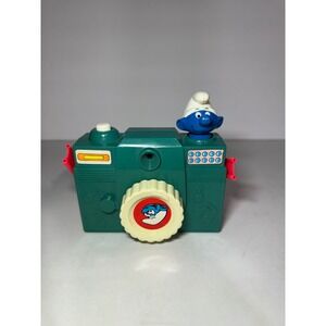 Vintage Smurf Toy Camera Plastic Teal Red Strap Made in Macau Novelty